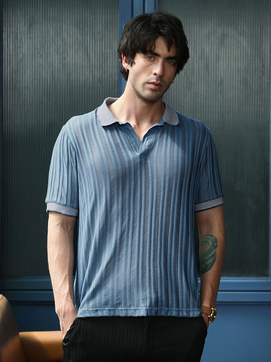 Panel Jacquard-Knit Polo T-Shirt